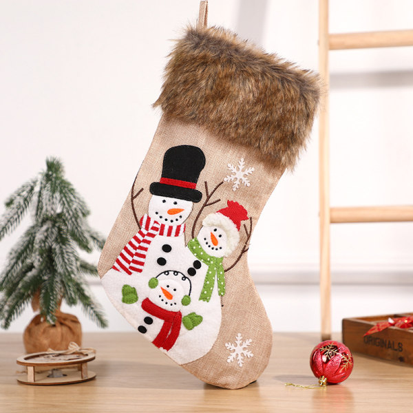 2 stycken jullinnebroderi stor julstrumpa prydnad presentpåse presentpåse hängande presentpåse Julstrumpa 40*26cm