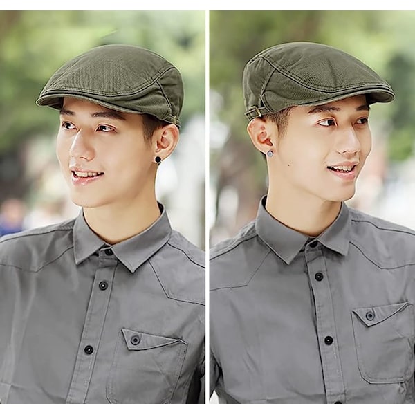 Flat kepsar för män, Vintage Basker cap för kvinnor, Peaky Newsboy Irish Hats, Justerbar Flat Cap, Army Green