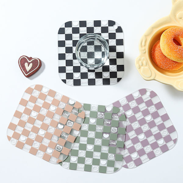 4 stycken söta rutig PVC glasunderlägg Kreativa isoleringskoppar Mattor Bordsmattor