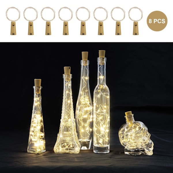 8-pack med flasklampor, 1m 10 led-korkljus för vinflaskor, koppartråd Fairy String Lighting