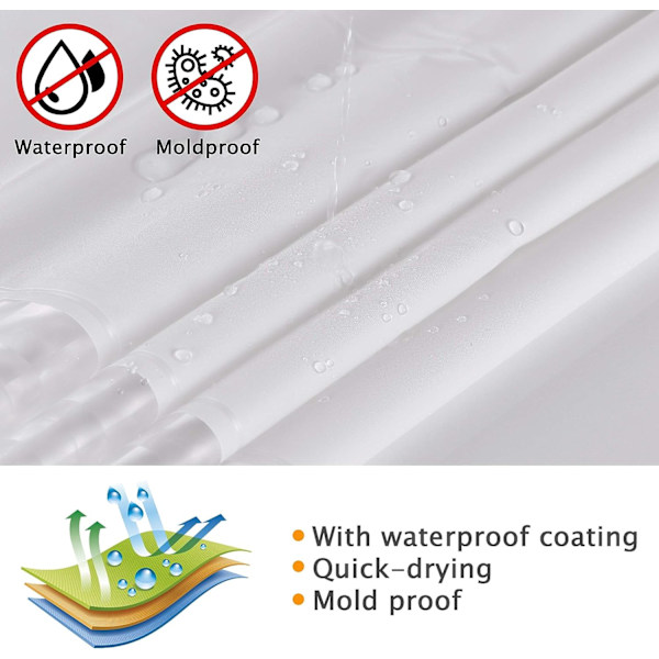 Bruseforhæng 200x180cm Badeforhæng Polyester og EVA Semi-Transparent Vandtæt Anti-skimmel til Badeværelse - Hvid