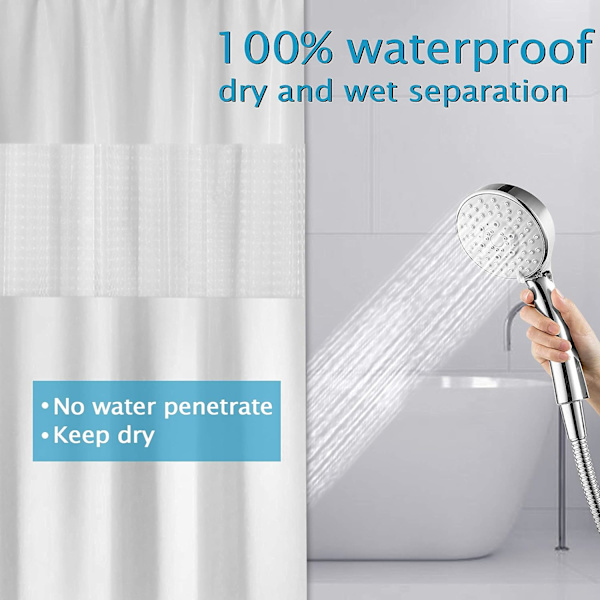 Bruseforhæng 200x180cm Badeforhæng Polyester og EVA Semi-Transparent Vandtæt Anti-skimmel til Badeværelse - Hvid