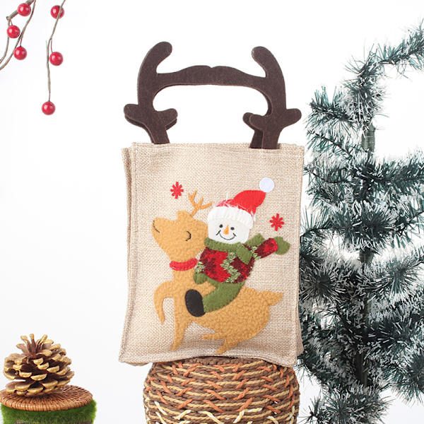 Julklappspåse söt snögubbe älgbroderi presentpåse rådjurshornspåse godispåse 28,5*15cm