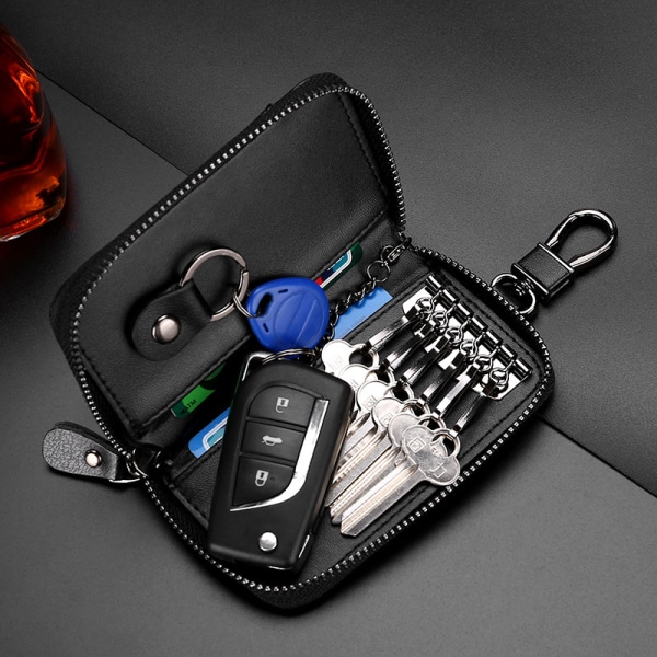 case i äkta läder ,fjärrstyrd case Äkta läderfodral för män Case med dragkedja (svart)