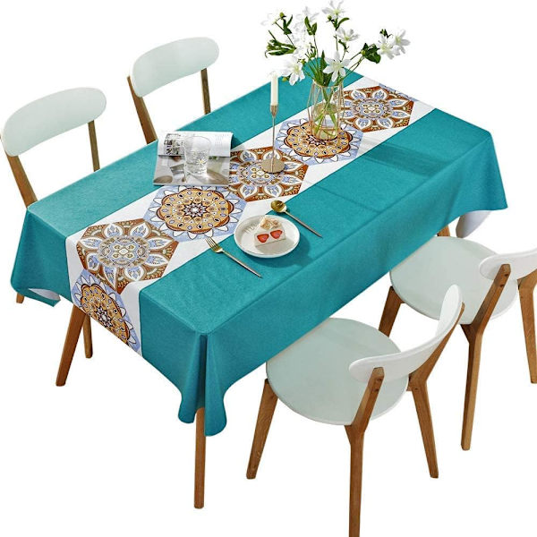 Rektangulär fläcksäker duk Rektangulär oljeduk Plastduk Stor storlek Bordsduk Bordslinne för picknick, utomhus, trädgård, sjöblå（140