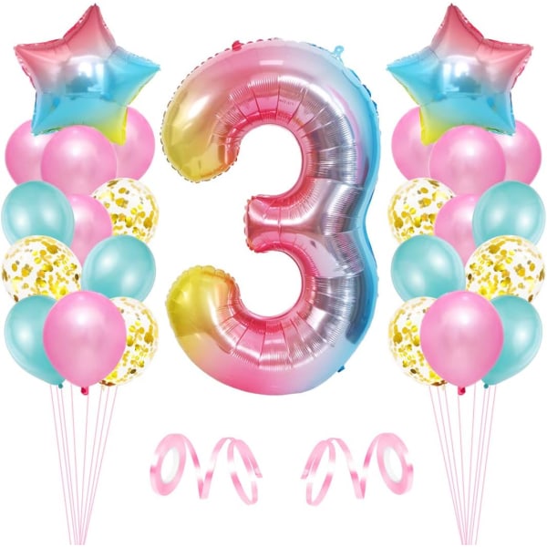 Ballong för 3:e födelsedag, 3:e födelsedag, rosa ballong nummer 3, födelsedagsdekoration, Grattis på födelsedagen, dekoration för 3:e födelsedagsfest för flickor