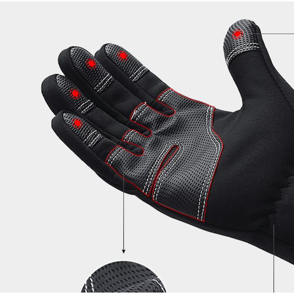 Efterårs- og vintersports plys varme handsker til mænd og kvinder Touch Screen Ski Cold-Resistant Udendørs Handsker (Sort)