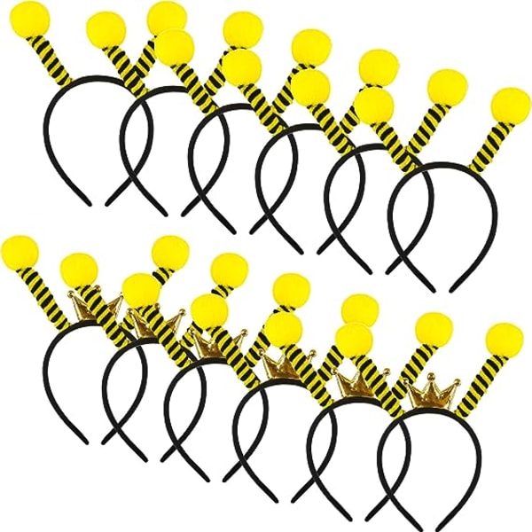 12-pack Bee Antenn Pannband Söt Bee Tentakel Pannband Crown Bee Hair Hoop för Halloween Party Kostym Cosplay Tillbehör