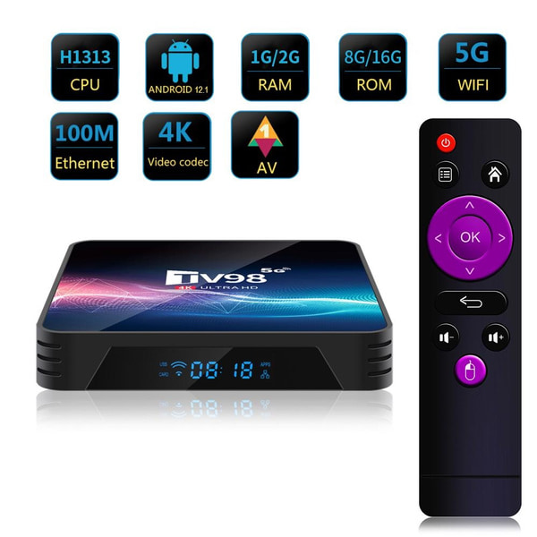 Ny uppgradering TV98 H313 Smart Set-Top TV-box Quad Core 4K Media Android 12.1 Gadget Core Smart Set-Top Box 5G WiFi Netflix 4K Media Player 2+16G