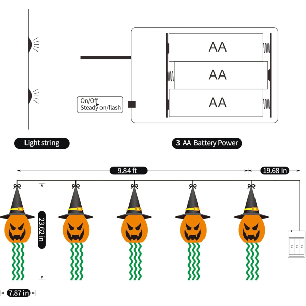 Halloween dekorationsljus 11,5 fot 2 mönster 5 st DIY Hängande Färgglada LED-band Blinkande Bubble Pumpkin String Lights