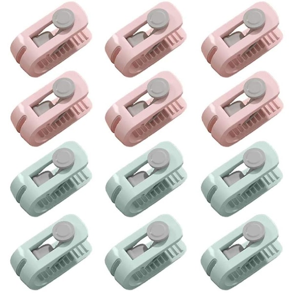 12 stk dynetrekkfester sengeteppe dynetrekk, sklisikker, nålfri, anti-skli, dyneklips, sikkerhets dynefester (rosa+grønn)