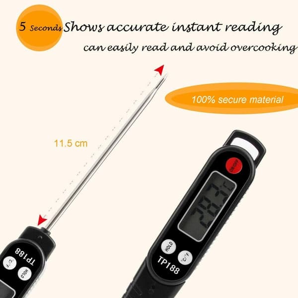 Digital kökstermometer Mattermometer Lång Instant Sond 5 sekunder LCD-storskärmstermometer för bakverk, kulinariska, köttmjölk, grill, paste