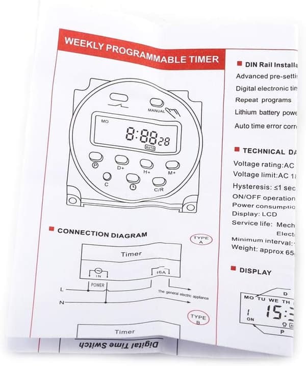 LCD Digital Timer Ugentlig Programmerbar Timer til Mikrocomputer Programmeret og Timer-Programmeret (110V)