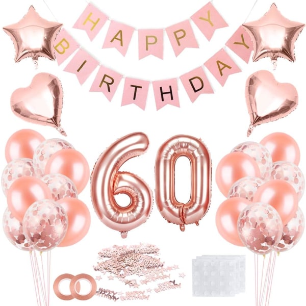60 födelsedagsballong, roséguld 60 ballonger, 60 år gamla födelsedagsballonger roséguld, 60 år gammal flickballong, roségyllene födelsedagsballonger, Birt