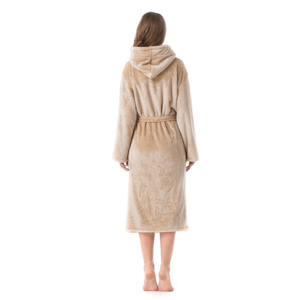 Varm vinterrock i fleece för kvinnor med huva, lång badrock med luva i plysch (XL)