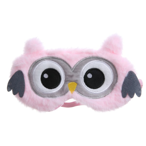 Djursömnmask Kvinnor Barn Flicka Plysch Siden 3D Fluffig Sömnmask Blackout Söt ögonmask för sömn Rese tupplur (Owl-Pink)