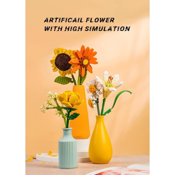 Flower Building Block Kit, Creative DIY Flowers Botanical Collection Byggstensleksak för vuxna Jul Alla hjärtans heminredningskontor Barberton daisy (Orange)