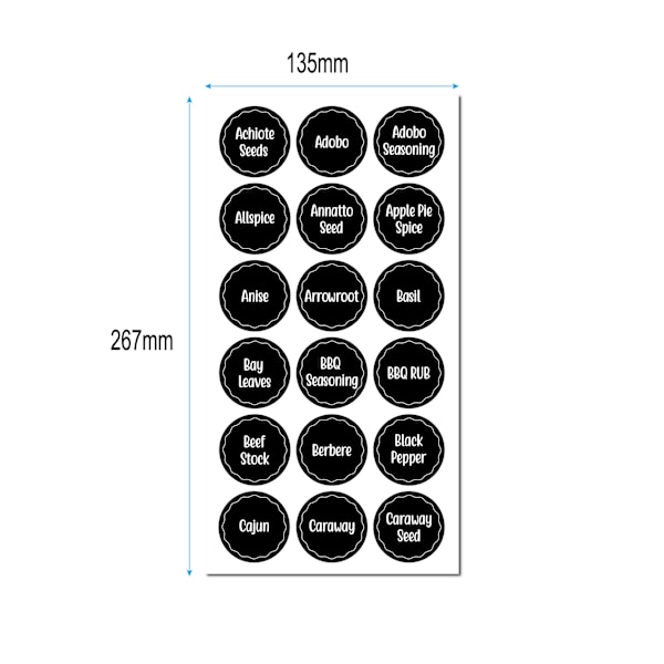 288 kryddburketiketter och matbutiksetiketter med en diameter på 3,8 cm och kryddetiketter på svarta tavlan
