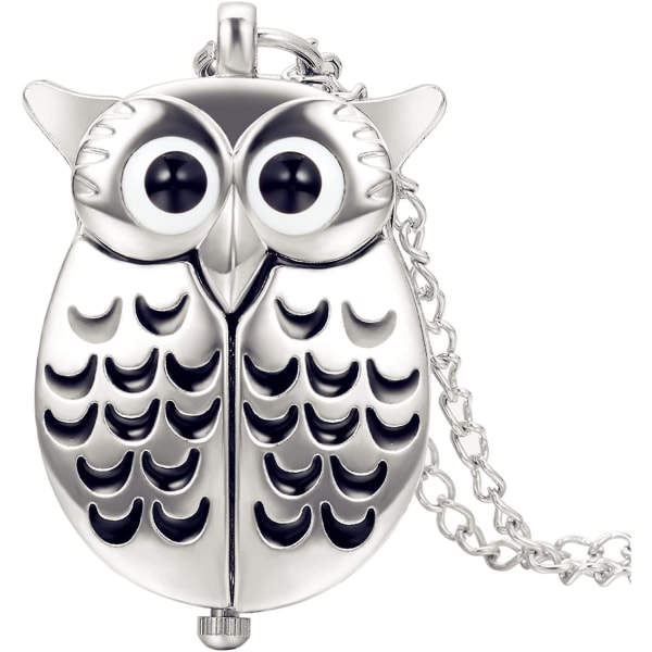 Silver Cartoon Retro Slide Owl Pocket Watch Halsband Tröja Chain Watch