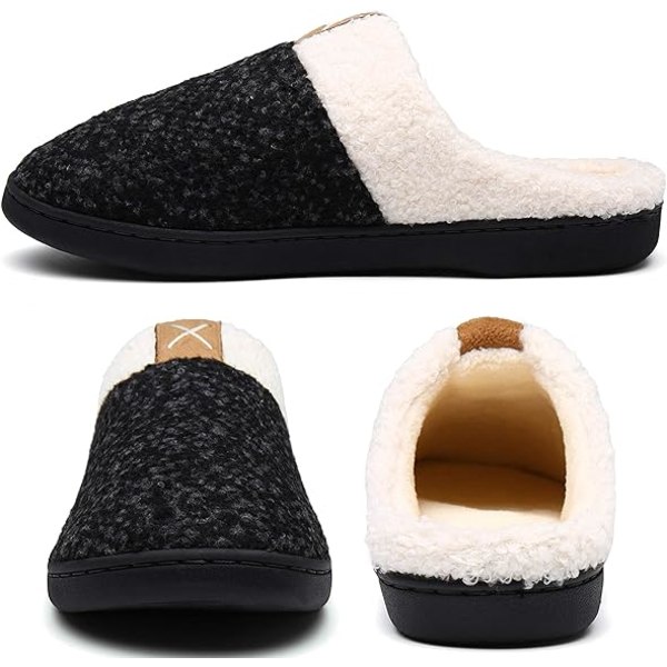 Herrtofflor Memory Foam Comfort Fuzzy plyschfoder Slip On Indoor Outdoor Home Shoes (svarta, 10-11)