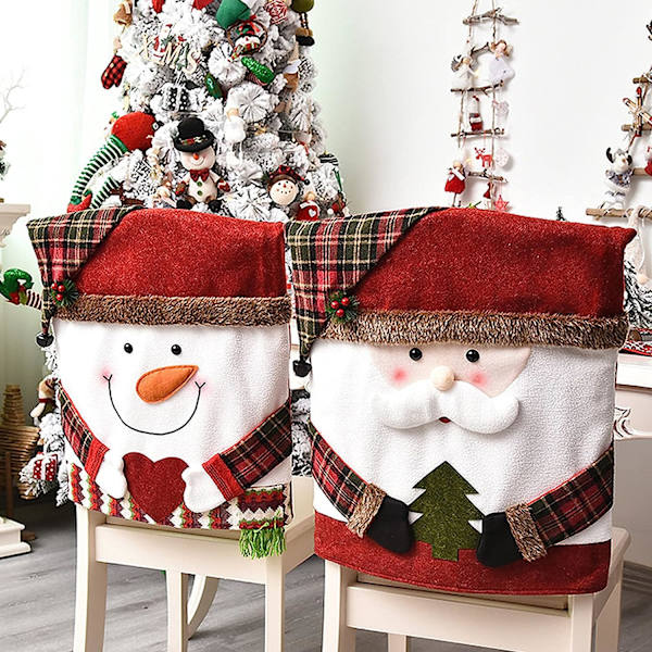 3 bitar av matsals julstol cover, tomte snögubbe Ren julmiddag stol cover, kök Hotell Holiday Party Dekoration stol