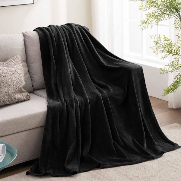 Fleece Tæpper Sort Dobbelt Størrelse Tæpper til Sofa og Seng, Hyggeligt Fuzzy Tæppe, Super Bløde og Varme Letvægtstæpper, 149 x 200 cm