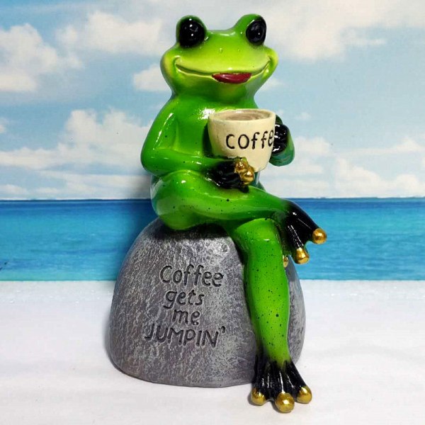 Groda dricka kaffe harts staty prydnad Skulptur Trädgårdsfigur Utomhus konstdekor