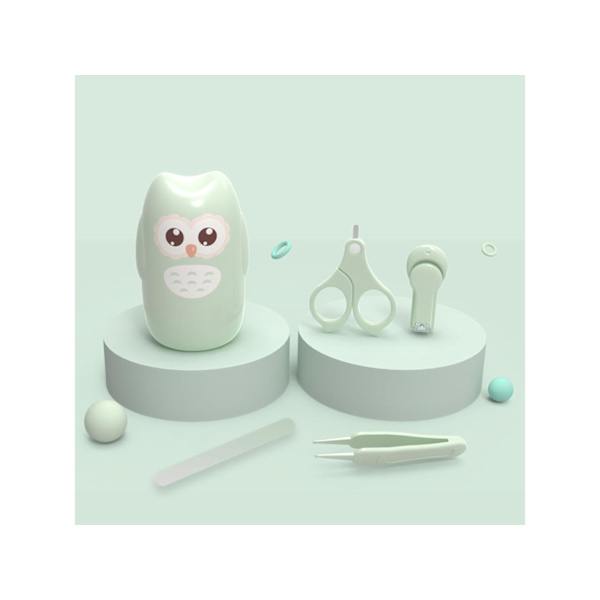 Baby Nagelklippare Set med Uggla Förvaringsbox Nyfödd Nagelklippare Sax Fil Pincett Baby Nagelvård Set Nursery Kit (1 set-Grön)