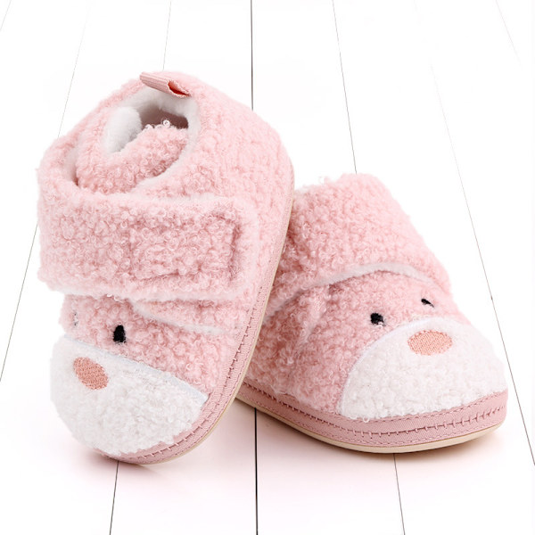 Nyfödda baby Flickor Varm fleece Bekväma stövlar Halkfri sula för toddler Vinterstrumpor Tecknade skor (3-6 månader, rosa)