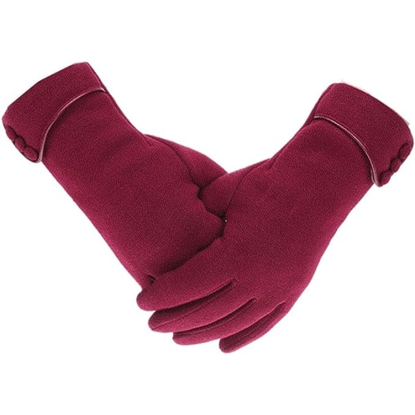 Winered kvinnors vintervarma handskar Pekskärmstelefon Vindtäta tjockfodrade handskar