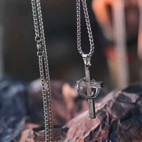 Kors Ring Halskæde Herre Mode Simpel Alsidig Trampody Titanium Stål Personlighed Pige Vedhæng Tilbehør (Sort)