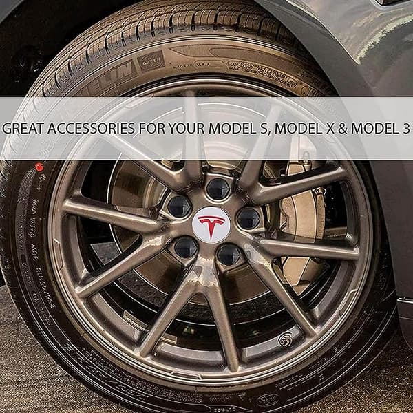 Model 3 Model S Model X Hjulkapsler, Hjulkapselsett, 4 stk. Logo Hjulkapsler (Sølv & Rød Logo)