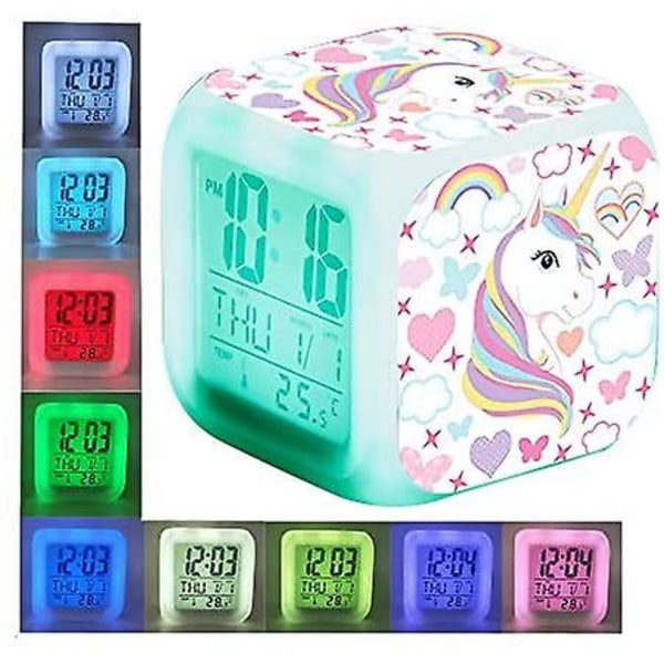 Digitala väckarklockor för flickor, led nattglödande kub LCD-klocka med ljus Barn vaknar sängklocka Födelsedagspresenter#3
