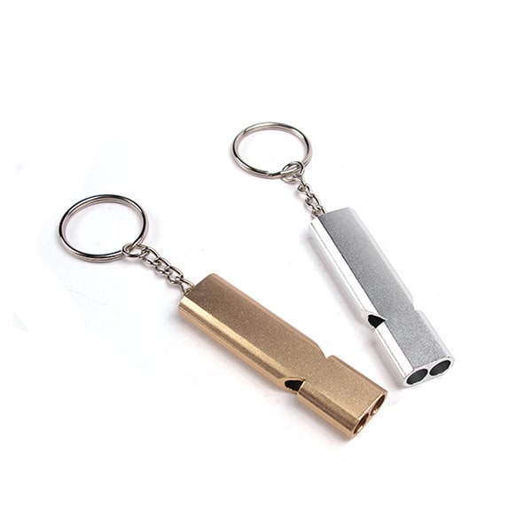 2 st Dual-tube Survival Whistle 120 decibel Bärbar visselpipa i rostfritt stål Säker överlevnad Utomhusvandring Camping