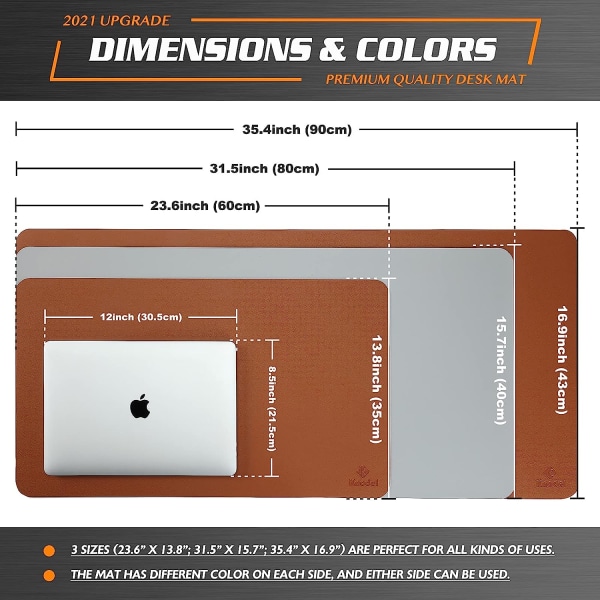 Skrivebordsmatte, Skrivebordsmatte, Skrivebordsmatte 40cm x 80cm, Laptopmatte, Skrivebordsmatte for Kontor og Hjem, Dobbeltsidig (Brun)