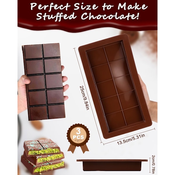 chokladform  chokladform djup, 3 stycken  chokladtavla extra djup chokladform för choklad pralin godis, för egen choklad