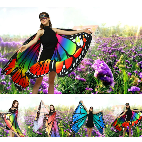 Roterande Cape Butterfly Sjal Dekoration Butterfly Cape Vuxna Kvinnor Halloween Kläder Tillbehör Vingar (flerfärgad)