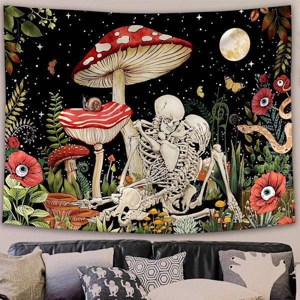 Svamp Skalle Gobeläng Skelett Blommiga Gobelänger Trippy Flower Gobeläng för sovrum Estetisk Hippie Cool Nature Moon Star Wall Gobeläng för Dorm Li