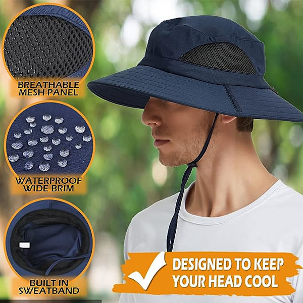 Hat Herre Dame Sol Sommer Anti UV Udendørs Vandreture Bucket Hat Foldbar Vandtæt til Safari, Rejser, Gartner Blå