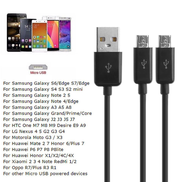 Bærbar USB 2.0 Type A Han til Dobbelt Micro USB Han Splitter Y Opladningsdata