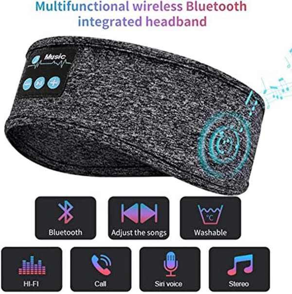 Sovhörlurar Bluetooth Pannband, Trådlösa Pannband Hörlurar (grå)