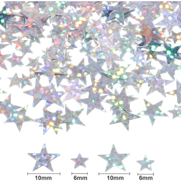 120g stjärnfärgat papper blixt stjärnbord färgat papper metallfoliestjärnor för festbröllopsfestdekoration (blixt silver, 10 mm och 6 mm)