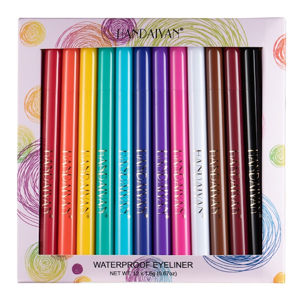 12-fargers matt farge eyeliner, hurtigtørkende og vanskelig å smøre ut flytende eyeliner penn 12-pakning eyeliner