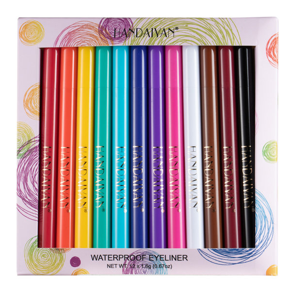 12-färgs mattfärgad eyeliner, snabbtorkande och inte lätt att smeta ut flytande eyelinerpenna 12-pack eyeliner