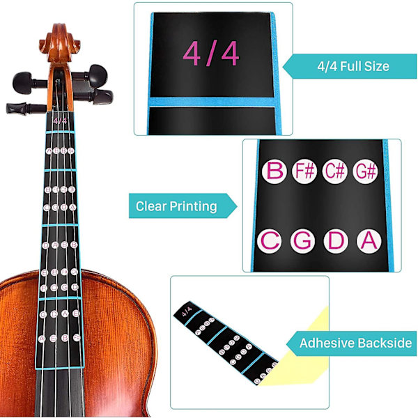 Violin Finger Guide, 4/4 Violin Notes Sticker, Violin Gripboard Sticker Gripbrädesmarkör för nybörjare（10st)