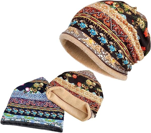 2-delt onesize hue efterår og vinter pullover mode plys hagesmæk hat vindtæt ørebeskyttelse varm hat trykt mønster pile hue