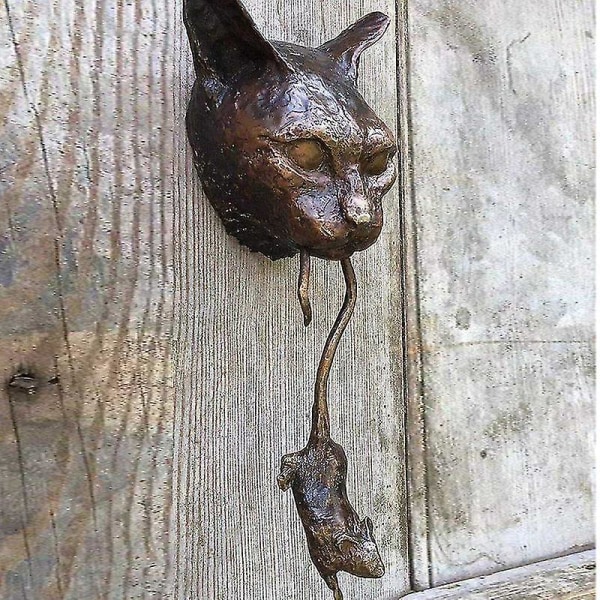 Katt och mus dekorativa dörrhandtag vägghängande prydnad harts djur dörrknackare