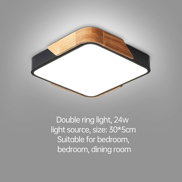 LED Loftlampe 24W med Fjernbetjening Justerbar Lysstyrke Moderne Ultratynd Firkantet Badeværelseslampe til Hjemmekontor, Sort 30