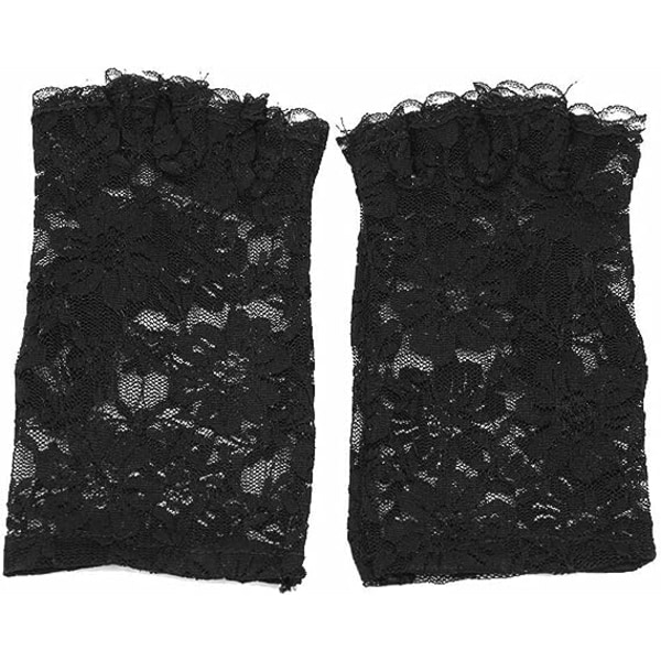 Spets fingerlösa handskar Gothic Wrist Bröllopsfest handskar 1 par, svart, M