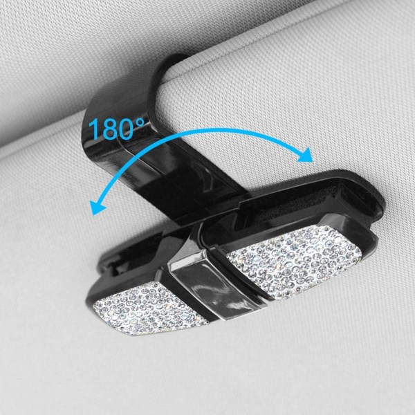 2-pak Solbrilrammer til bilvisir med Rhinestone Krystaller - Mode Biling Solbrilrammer - Sølv og Sort Rammeclips
